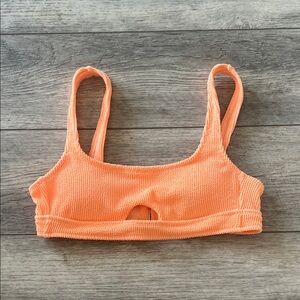 Orange Ribbed keyhole swim bikini top